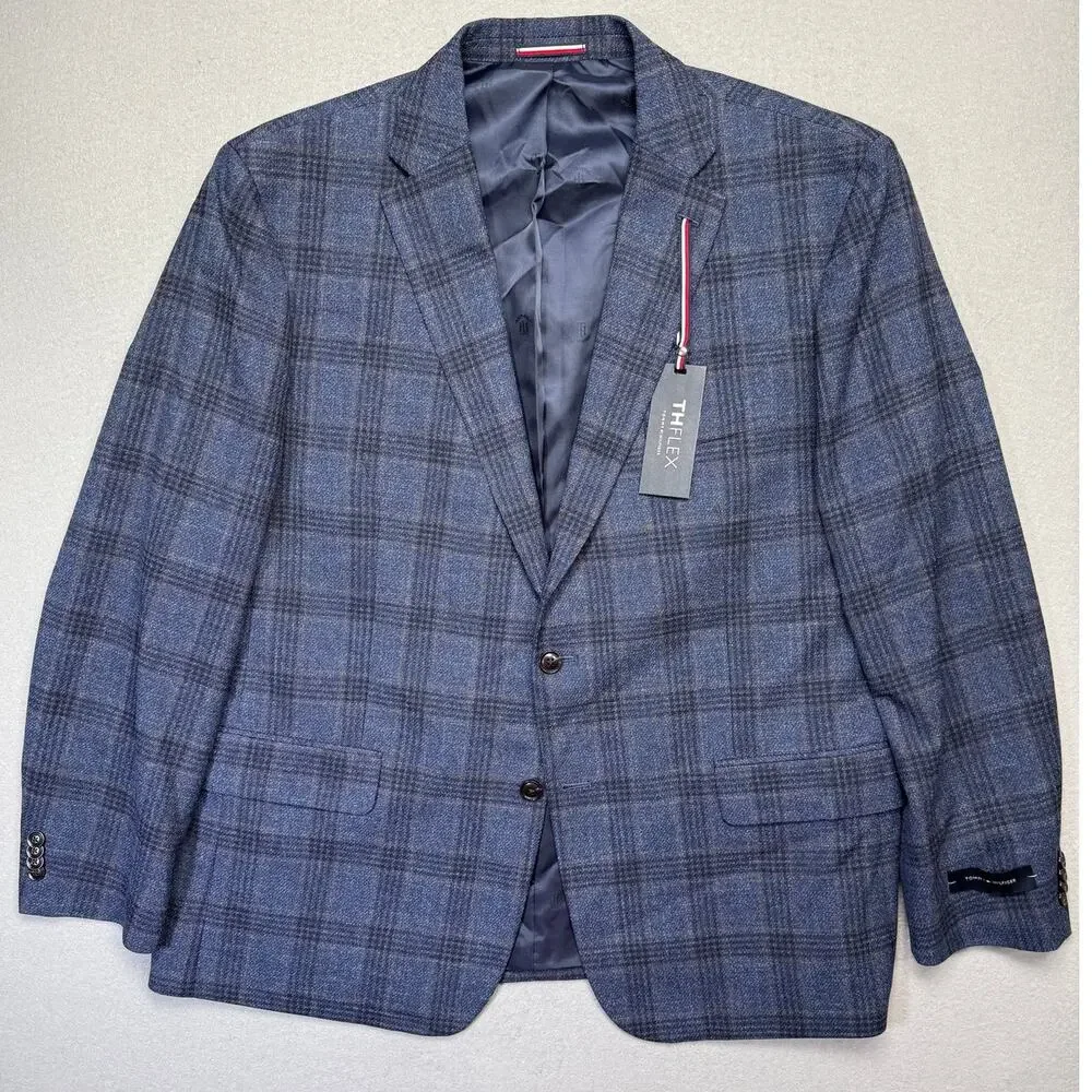 Tommy Hilfiger Men's Modern-Fit Check Sport Coat navy/brown  48R $295